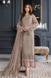 JANIQUE LUXURY CHIFFON UNSTITCHED SUIT D-014 Cocoa Chic